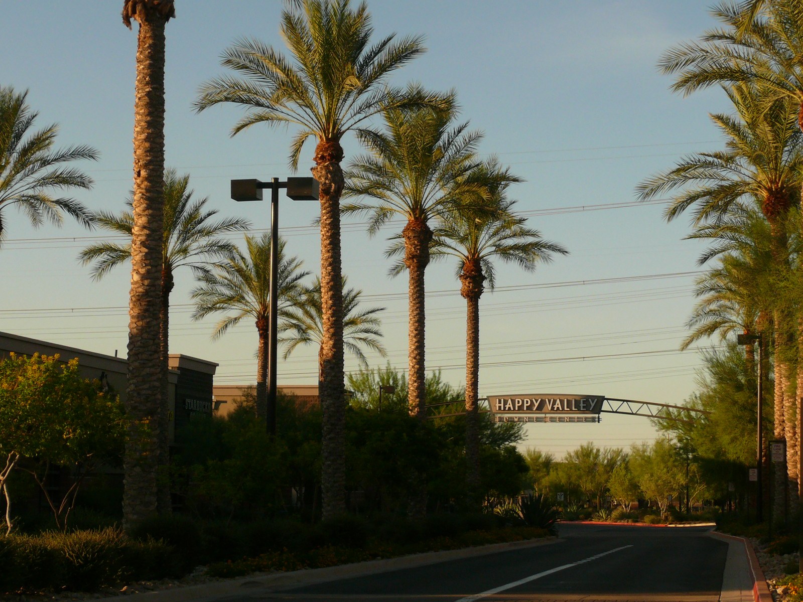 Palms and the Happy Valley Towne Center sign near I-17, north Phoenix